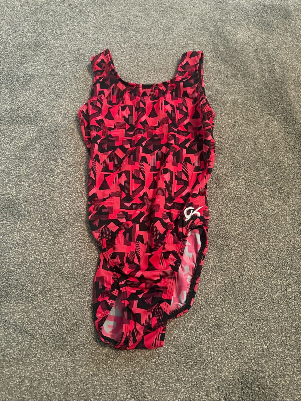 GK Elite Red Black Geometric Gymnastics Leotard Sz AS